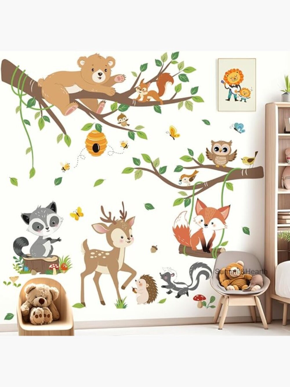 Woodland Animals Wall Decals Tree Branch Forest Decor Nursery Living Room